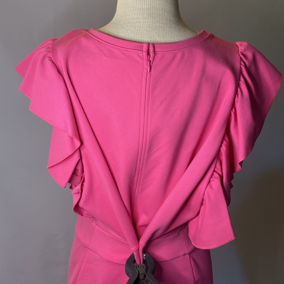 Hot pink ruffle sleeve plus size 2x asymmetrical dress - Picture 7 of 10
